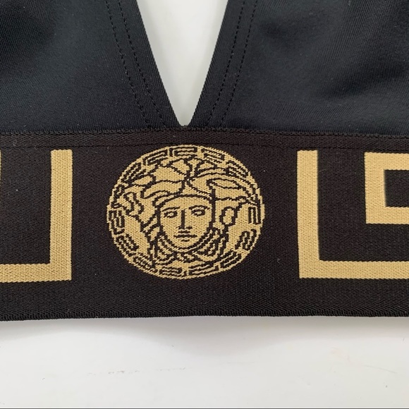 Versace Bralette Greca Border Stretch Cotton Bra Black and Gold 38 NWT - Picture 10 of 11